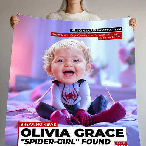 Personalized Spider-Girl Baby Blanket – Custom Superhero Name, Quote & Photo for Girls